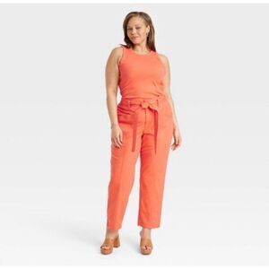 Women's High-Rise Tapered‎ Ankle Tie-Front Pants - A New Day Orange Size 10
